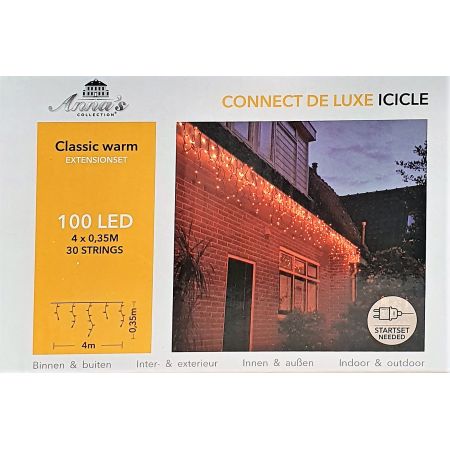 100-lamps LED ijspegelverlichting, koppelbaar, 400x35cm lampjes, Connectable Deluxe classic warm