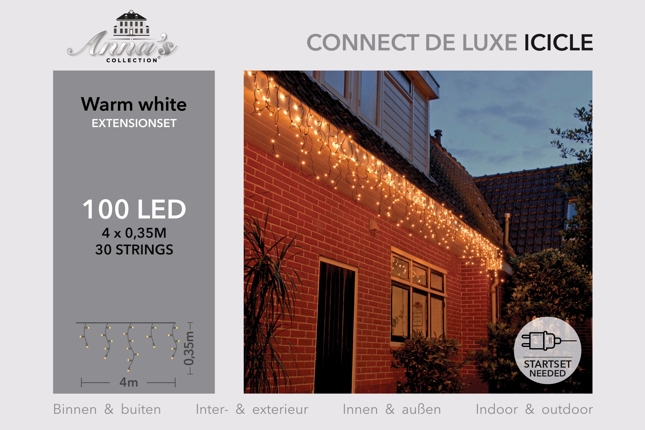 100 lamps LED ijspegelverlichting warm wit, koppelbaar, 400x35cm lampjes, Connectable Deluxe
