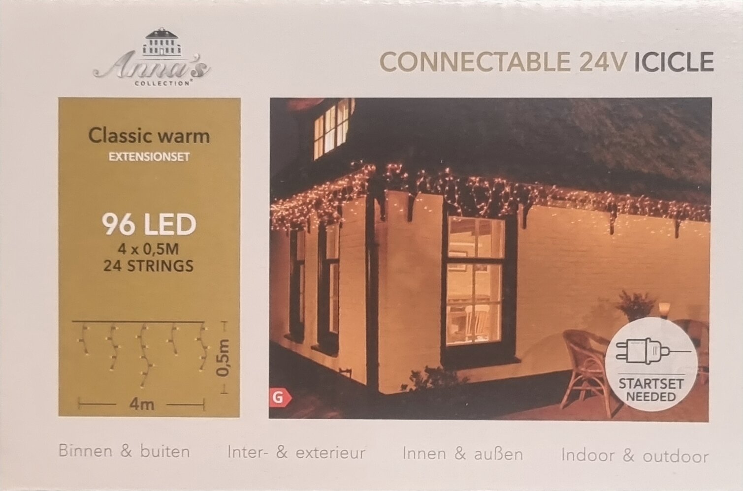 96-LED koppelbare ijspegelverlichting, zwarte kabel, 400x50cm, Connectable 24V Classic Warm