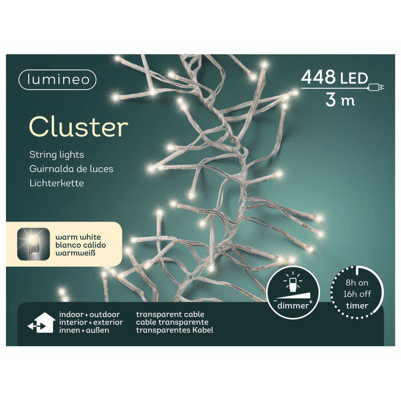 Clusterverlichting lumineo 448-lamps LED 'warm wit ' transparante snoer