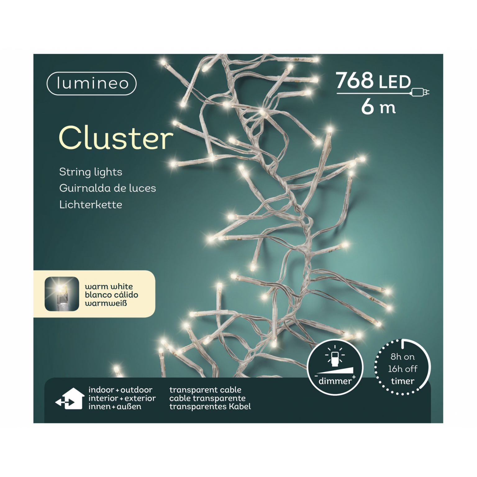 Clusterverlichting lumineo 768-lamps LED 'warm wit ' transparante snoer