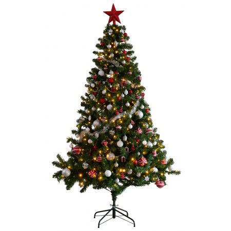Kunstkerstboom Imperial Pine 210cm, met witkleurige decoratie en lampjes
